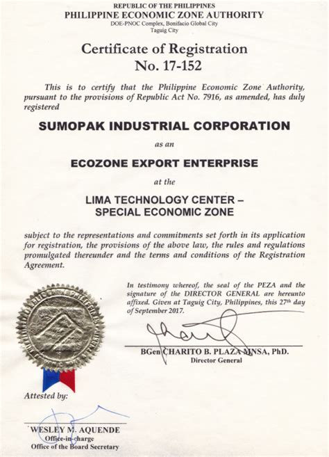 peza certificate.